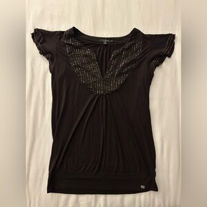 Ted Baker Brown Embellished Short Sleeve Knit Shirt Size 3/ US size 8